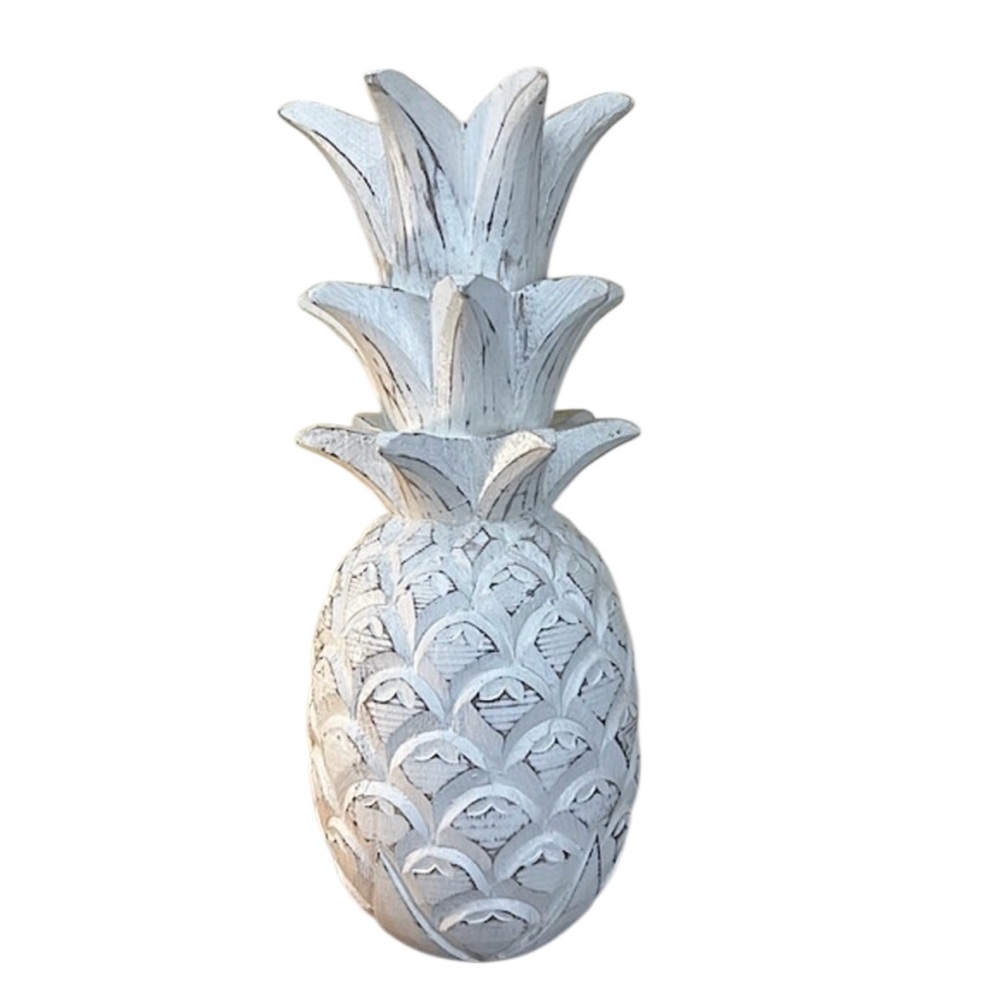 Pineapple Carved Wood Statue Decor